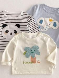 เสื้อยืดคอกลมแขนยาวปักลายสำหรับเด็ก แฟชั่นฤดูใบไม้ผลิและฤดูใบไม้ร่วง เสื้อชั้นในผ้าไหมผสมขนกระต่ายสำหรับเด็กชายและเด็กหญิง