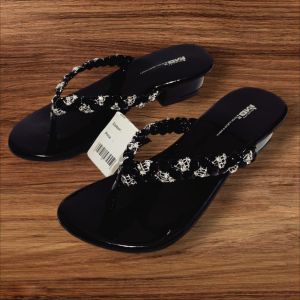 sandal wanita hak 3 cm kepang jepit mutiara