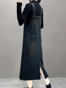 Fall New plus Size Midi Dress Casual High Waist A-Line Denim Strapless Dress Trendy And Versatile Loose Fit Ladies Dress