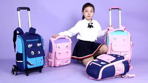 Detachable Kids 6 Wheels Trolley Bags Schoolbag Primary Stroller 17 inch Backpack Grade123456
