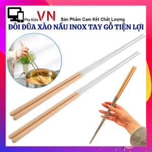 Đũa Chiên Xào Nấu Thức Ăn 39cm Tiện Lợi - Đũa Nấu Ăn Inox Tay Cầm Gỗ Tự Nhiên Dài 38.5cm / Đũa Gắp Chiên Xào Chống Trượt An Toàn Khi Nấu Bếp