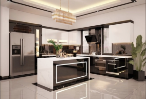 Tủ bếp cánh acrylic Hồng Anh Home Plus mang đến không gian bếp gọn gàng sáng sủa và tiện nghi
