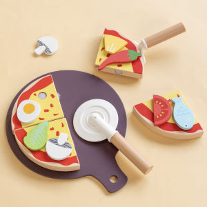 Childrens wooden simulation pizza toy baby play house kitchen boy and girl gift pizza cutting birthday gift holiday gift