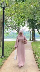 Dreamtale Baju Wanita Gaun Labuh Abaya Muslimah Zeina Women Muslimah Wear Muslim Dress Glamour Long Dress Puff Sleeves Belted Maxi Dress Muslimah Dress Baju Muslimah Baju Melayu WCO060