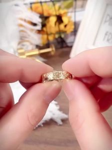 Huitan Aesthetic Women Wedding Rings with Flower Pattern Luxury Gold Color Proposal Engagement Rings Statement Accessory Jewelry