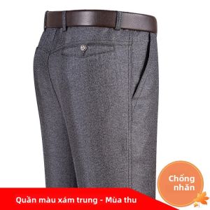 Quần Âu Nam Dáng Ôm Màu Xám Chất Liệu Nhẹ Thoáng Khí Dài Có Túi Thích Hợp Cho Công Sở Và Mặc Thường Ngày.
