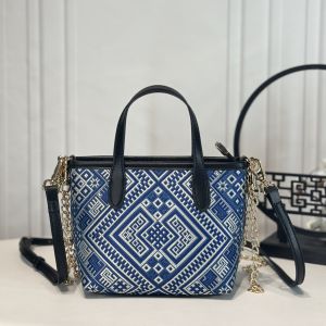 Elegant Commuter Style Mini Tote Bag with Shoulder Strap Geometric Patterned Zhuang Tapestry for Young Women in Daily Use