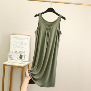 Modal Loose Vest Dress Women Summer Large Size Fat MM Slim A-Line Dress Thin Sleepwear Outerwear Base Skirt round Neckline