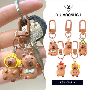 【 X.z.moonligh】 Kapibara น่ารักน่ารักจี้พวงกุญแจพวงกุญแจ DIY มันวาว