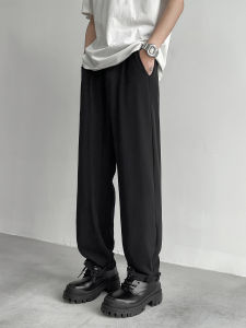 White Drape Non-Ironing Ice Silk Trousers Men Lightly Mature Handsome Classy Oversize Straight-leg Casual Suit Pants