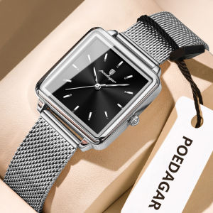 POEDAGAR Square Fashion Ladies Watch Waterproof Stainless Steel Mesh Watch For Woman Elegant Womens Quartz Watches Female Reloj