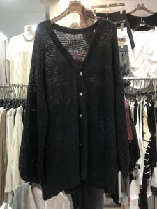 Fat mm 150.00kg Plus Size Mid Length Long Length Thin Hollow Knitting Cardigan Female Spring & Fall Loose Easiest for Match Single-Breasted Outwear