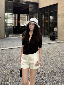 V.C.I | Slimming Black Vintage Polo Neck Short Sleeve T-Shirt