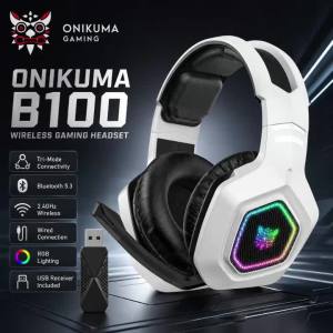ONIKUMA | ONIKUMA B100 Wireless Gaming Headset Tri Mode Bluetooth 5.3 2.4GHz Low Latency RGB Headphones With Mic For PC PS5 Laptop Gamer