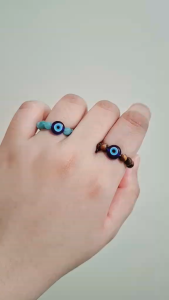 BSLS Natural Stone Ring with Flat Evil Eye Stretchable Ring Sizes 5 6 7 8 9 10 11 12 13 14