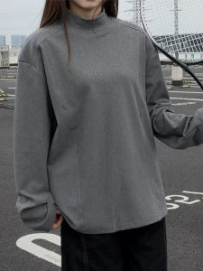 เสื้อยืดคอปกสูงครึ่งตัวสีเทาเข้ม แขนยาว ทรงสลิมฟิต สำหรับผู้ชาย ฤดูใบไม้ร่วง/ฤดูหนาว เสื้อชั้นใน Cleanfit สำหรับใส่กับเสื้อกันหนาว