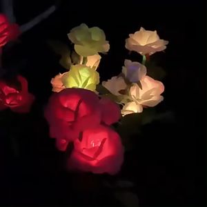Solar Rose Lights LED Outdoor Waterproof 3 Heads Flowers Lamp Lawn Decorative Landscape Light For Christmas Birthday Party Graveyard Gravestone Garden Courtyard Pathway Lighting