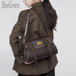 BeeGreen Women Real Leather Classic Messenger Bag Fashion Braided Handle Satchel Bag Elegant Commuter Handbag Versatile Sling Bag