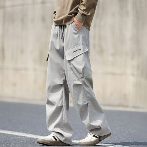 American Workwear Folded Pants Men Spring Autumn Trendy Loose Casual Long Trousers Men Handsome Versatile Sports Pants