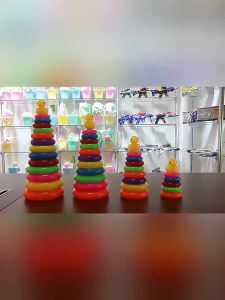 Baby Rainbow Tower Stacking Circle Pyramid Kid Toddler Color Cognition Fun Duck Ring Puzzle Game