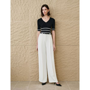 Insun Autumn Sea Soul Shirt Flexible Acetate Cotton Knitted Sweater Slim Fit Ladies Fashion Commute Style V Neck Short Sleeve