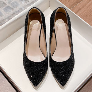 plus Size Wide Foot Fat High Heels Womens Large Size Foot Back High Wide Shoes 41-43 Pointed Toe Fat Foot Single Shoes