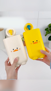 Chopstick Holder Cartoon Duck Free Punch Chopstick Storage Box Suction Cup Wall Hanging Drain Chopstick Cage Easy to Install & Disassemble for Kitchen Storage