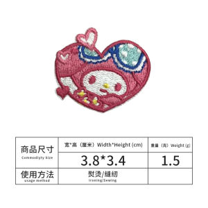 Cute Patch Embroidered Heart Sanrio Self Adhesive Decorative Patch for down Jacket Clothes Bags DIY Sewing Accessories