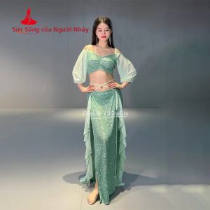 Bộ Trang Phục Múa Bụng Dành Cho Nữ Áo Ngắn Tay Và Váy Dài Xẻ Tà 2 Chiếc Trang Phục Khiêu Vũ Chuyên Nghiệp Phương Đông
