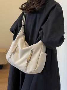 Casual Large Capacity Single Shoulder Bag Womens Pure Color Canvas Dumpling Bag Versatile Crossbody Bag for Daily Use