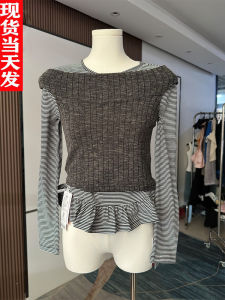 เสื้อยืดแขนยาวไหล่เดียว MONA สำหรับผู้หญิง ชุดสองชิ้น ฤดูใบไม้ผลิและฤดูใบไม้ร่วง แขนยาว คอวี ทรงสลิมฟิต ระบายอากาศได้ดี