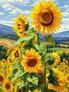KAYOU | Acrylic Paint By Numbers Sunflower Landscape Oil Painting Package Art Picture For Bedroom Wall Adults Hand Painted Unique Gift