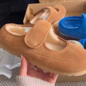 Brand Special Offer 2024 Fall and Winter New Arrival Cute Velcro Heattech Half Slippers Ugly and Cute Wool Mary Jane Fluffy Shoes