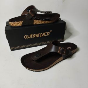 Sandal Casual Tali Pria Sandal Strap Quiks1lver Coklat Tua Jepit Tali 2 Kulit Sintetis Harian Ootd Fashion Liburan Anti Slip Birken
