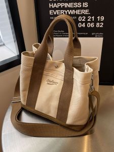 Thickened Casual Canvas Bucket Bag Womens Handheld Bento Box Lunch Bag Crossbody Small Bag Korean Style Shopping Bag