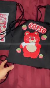 Tas Serut Goodie Bag Kanvas Lotso Tote Bag Tas Ransel Goodiebag Tas Anak Sekolah Remaja Dewasa Model Tas Serut Hitam Dan Putih - Lazada
