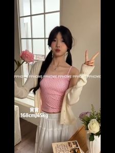 Fy🍁 Tanks & Camisoles เลดี้ดอกไม้หัก Halter Vest กับเบาะหน้าอกดอกไม้หักพิมพ์ Halter เปิดกลับ