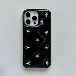 เคสโทรศัพท์กันกระแทกแบบมีสายคล้องคอ รุ่น Retro Advanced Leather Metal Rivets Star Series สำหรับ iPhone 17 16 15 14 Pro Max 17Air