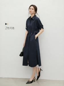 HOPESHOW | Stylish Intellectual Summer Dress Tie-belted Shoulder Slit Collared Skirt