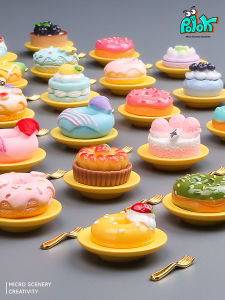 Play House Toy Mini Miniature Candy Toy Donut with Plate Fork Food Model Gift Independent Blind Bag