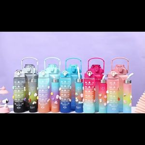 Combo 3 Bình nước chia vạch nhắc nhở uống nước Bình đựng nước 2 Lít 900ml 300ml Tặng Kèm Sticker nổi 3D