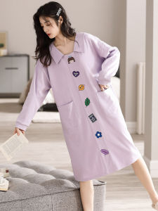 ชุดนอนผู้หญิงแขนยาวผ้าฝ้ายแท้เซ็กซี่ฤดูใบไม้ผลิและฤดูใบไม้ร่วงใหม่ ชุดนอนแม่บ้านสีพื้นสีขาว ชุดนอนฤดูใบไม้ร่วงและฤดูหนาว ชุดนอนผู้หญิง