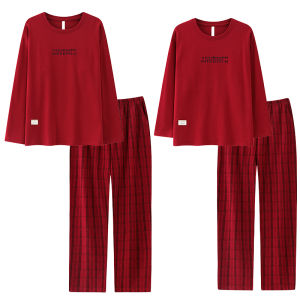miiow | Red Pure Cotton Couples Sleepwear Set For Men And Women New Marriage Gift Home Clothes Spring Autumn Suitable Outdoors