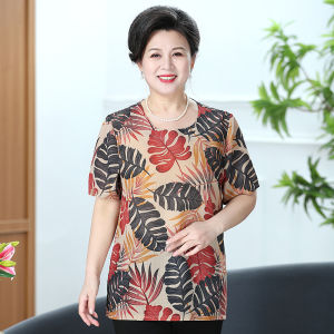 8XL Extra Large Size Fat Grandmas Clothes Summer Short Sleeve Middle-Aged and Elderly Ladieswear plus Size T-shirt Cover Belly Loose Womens Tops