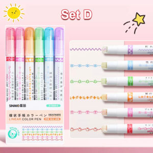 6/12/18/24Pcs Flower Line Shape Highlighter Pen Roller Tip Curve Liner Marker Kawaii Stationery for School Office Supplies Gifts