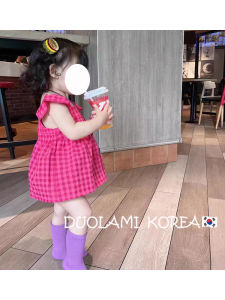 Summer Plaid Dress Vest Strap Girls Baby Pink Childrens Skirt Trend Korean Style Fabric Other Material 100% Summer Dress