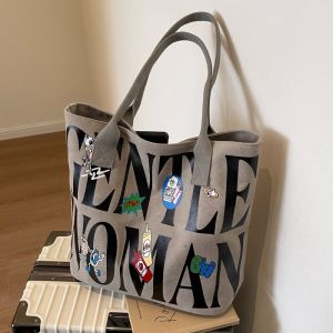 Large Capacity Canvas Tote Bag Womens Spring Summer New Letter Handbag College Students Class Single Shoulder Shopping Bag