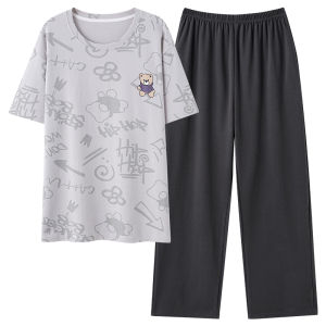 Bộ đồ ngủ nam MiiOW bằng cotton tay dài quần dài in họa tiết - mùa hè 2024