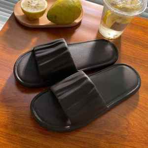 Mens Summer Outdoor Slip-On Slippers Thick Bottom Anti-Slip Wear-Resistant Breathable Flat Heel PVC Material One-Strap Sandals