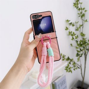 Leather Down Jacket Style Wrist Strap Bracelet Phone Case for Samsung Galaxy Z Flip 8 7 6 5 4 3 Flip7 FE Hinge Protective Cover